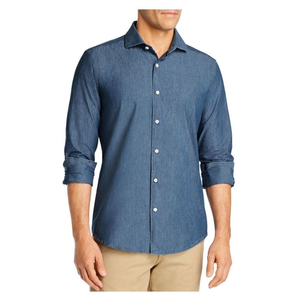 DYLAN GRAY Mens Blue Long Sleeve Classic Fit Button Down Casual Shirt L